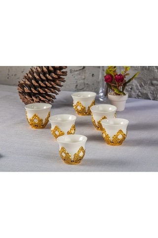 Sena 6 Kişilik Porselenli Zemzem Mırra Takımı Altın Renkli