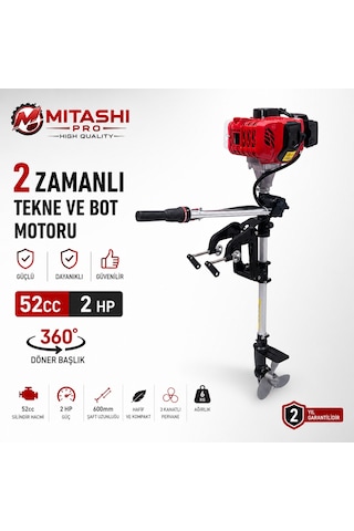 Mitashi Pro Mts24 2 Zamanlı Benzinli Tekne Motoru 360 Döner Başlık Hafif Ve Güçlü Dıştan Takma Bot Motoru