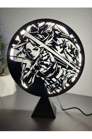 Valorant Neon Ajan Halka Led Işıklı Masa Gece Lambası Gamer Oyun Odası Dekor Hediye Adaptörlü Siyah