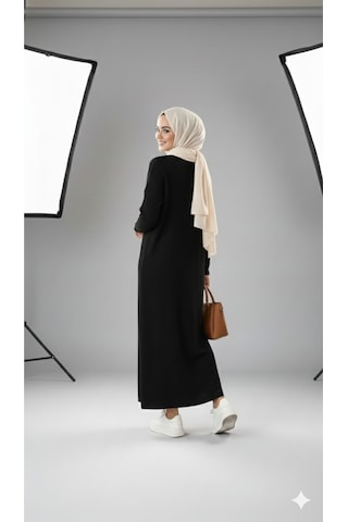 Sonbaharmoda Kadın Uzun Triko Elbise %100 Akrilik Bisiklet Yaka Rahat Ve Şık Kışlık Model Siyah