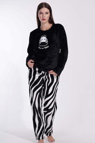 Kadın Uzun Kol Welsoft Siyah Pijama Takımı C3t0n3o059 001