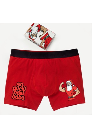 Erkek Yılbaşı Hediyesi Kırmızı En Güçlü Noel Baba Boxer Kırmızı