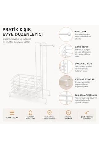 Orret Home Metal Sabunluk Süngerlik Ve Bez Organizeri, Beyaz Tezgah Üstü Mutfak Banyo Düzenleyici, Havluluklu Tel Se Çok Renkli