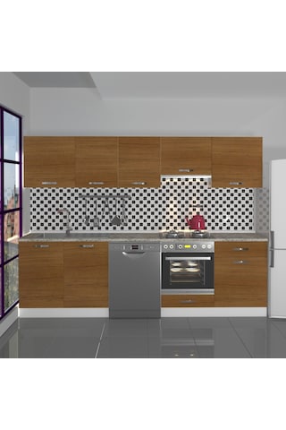 Decoraktiv Elite 280 Ankastre Fırın Modüllü Mdf Hazır Mutfak Dolabı - Tezgah Dahil - Naturel Ceviz