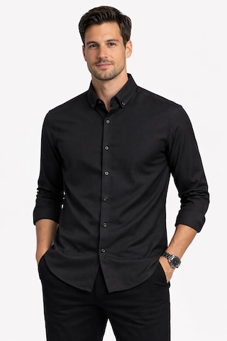 Classics Men Shoow Uzun Kol Slim Fit Erkek Keten Gömlek - 7576 Siyah