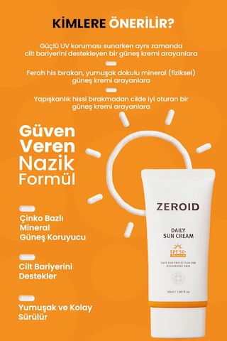 Hassas Atopik Ciltlere Bariyer Koruyan Mineral Güneş Kremi Zeroıd Daily Sun Cream Spf50+ Pa++++