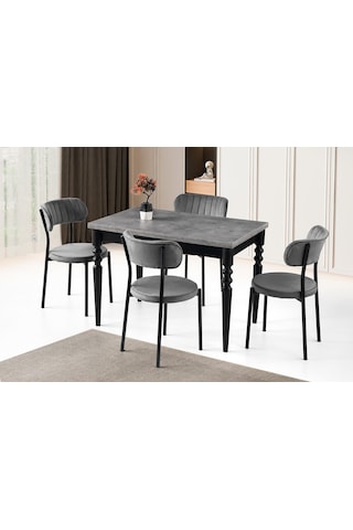 Cunda Beta Mutfak Masası Sandalye Takımı 70x110 Siyah