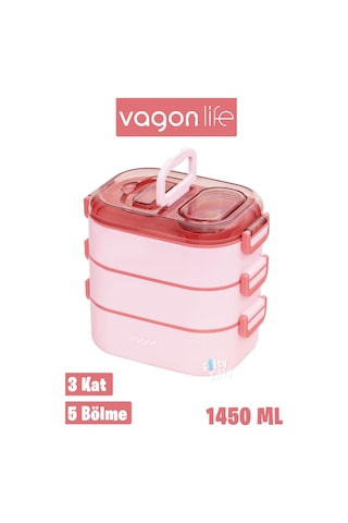 Vagonlife 1450 Ml 3 Kat Çelik 2 Kat Kullanılabilir Bento Lunch Box fflbox7083