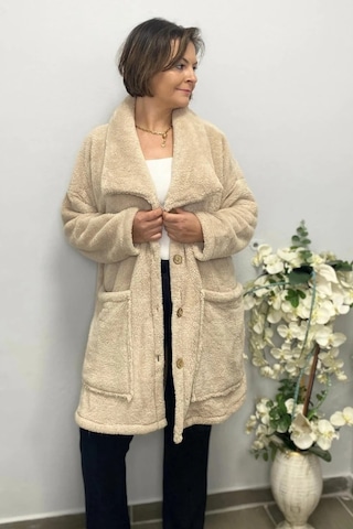 Mia Butik Kadın Krem Peluş Hırka Krem