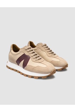 %100 Hakiki Deri Bej Kadın Sneaker Bej
