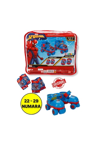 Spiderman Çantalı Dizlik Ve Dirseklikli 4 Teker Paten Seti - 22 - 29 Numara İçin Ayarlanabilir Çok Renkli