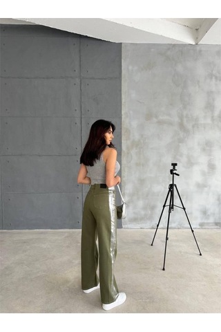 The İstanbul Gabardin Palazzo Pantolon - Haki Haki