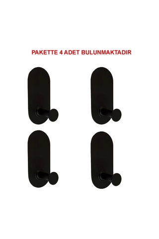 Askılık Yapışkanlı Thincal Oval Tekli Mat Siyah Rengi Pakette 4 Adet Mat Siyah