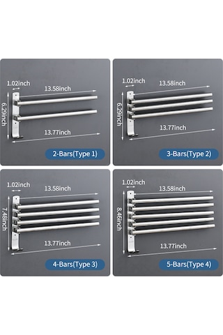 Ruicoo 5 Kollu Paslanmaz Çelik Döner Havlu Askısı - 180 Dönebilir, Duvar Montajlı, Banyo Ve Mutfak İçin Gümüş
