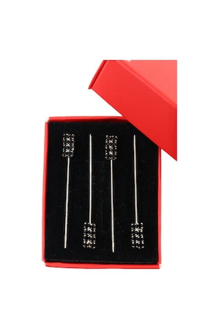 Numetal 4 Lü Siyah Taşlı Eşarp İğnesi. Şal İğnesi. Türban İğnesi. Başörtü İğnesi. Eşarp Ve Şal İğnesi Gümüş