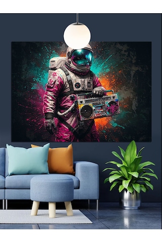 Astronot Komik Uzay Macerası Dekoratif Kanvas - Mdf Ahşap Tablo