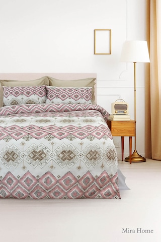 Çift Kişilik Pamuklu Nevresim Takımı Kareli Motifli Renkli