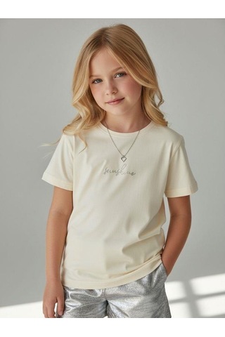 Zekids Kız Çocuk Sunshine Yazılı Tasarım T-shirt-16977 Krem
