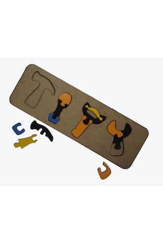 Çocuklar İçin Eğitici Ve Öğretici Ahşap Yapboz Puzzle Bul Tak Tamir Araçları Gereçleri Ham-renkli