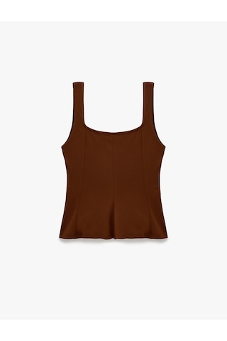 Koton V Yaka Kolsuz Slim Fit Krep Peplum Bluz Kahverengi 6sal30195ık Kahve
