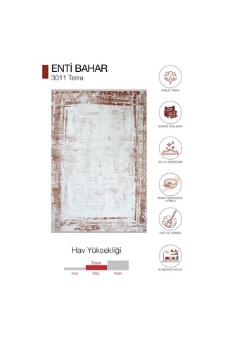 Enti Bahar 3011 Terra Halı - Bordürlü Eskitme Desenli Antre Halısı