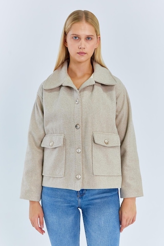 4410 Kadın Balık Sırtı Kısa Kaban Bej Bej