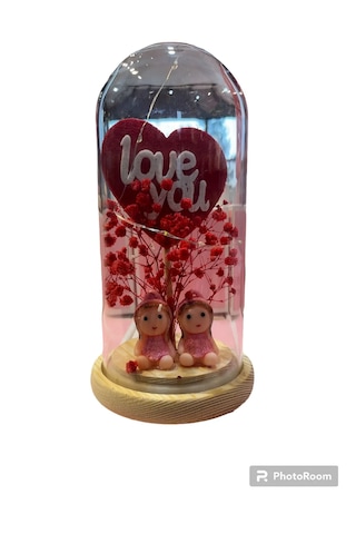 I Love You Işıklı Figürlü Cam Büyük Fanus Aşkınızı Işıltıyla
