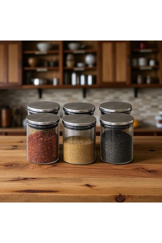 300 Ml 70 Mm X 100 Mm 6 Lı Borosilikat Cam Baharatlık Seti-sızdırmaz Sılıkonlu Metal Kapak Beyaz
