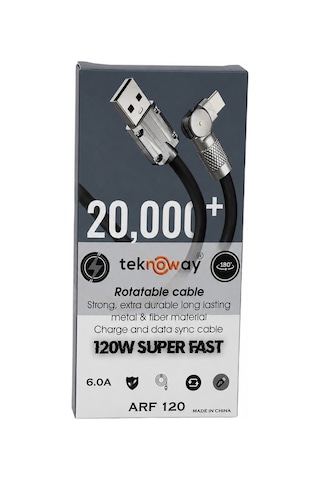 Teknoway Tw 180 Derece Dönebilen Şarj Kablosu 120w Lightning 120 W