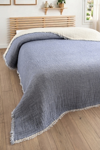 5 Katlı Dolgulu Müslin Yorgan 240x260 Cm- Battal Boy Yatak Örtüsü Indıgo Indigo