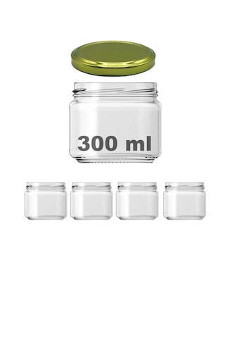 Rotanev Metal Gold Altın Konserve Kapaklı Magnolya ve Gıda Saklama 300 cc Şeffaf Cam Kavanoz  4 Adet 300 ml