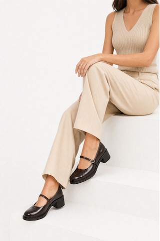 Luvishoes Luanda Kahverengi Bantlı Kadın Kalın Topuklu Mary Jane Ayakkabı