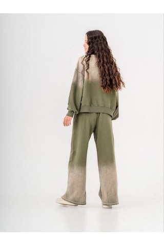 Kız Çocuk Batik Yıkama Tasarım 3 İplik Eşofman Takım-14223 Haki