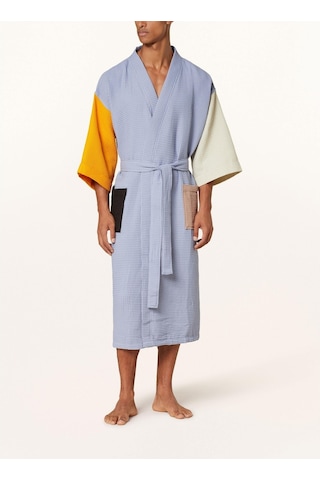 Unisex Kimono Waffle 125 Cm Şal Yaka Çift Halkalı Kemerli Mavi