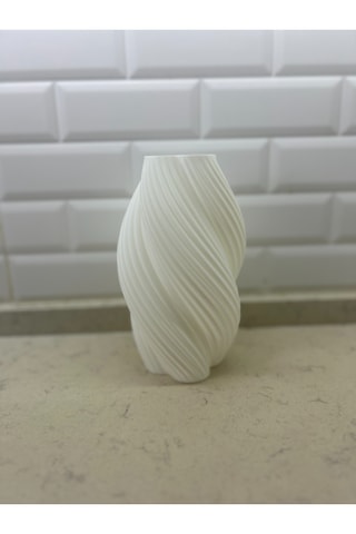 3d Tasarım Pla+ Plastik Modern Vazo Minimal Dekoratif Çiçek Vazosu 20cm Uzunluk Beyaz