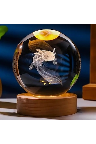 3d Led Işık Cam Küre Tek Renk Gece Lambası Axolotl Mucizevi Yenilenme 8 Cm Mega Boy