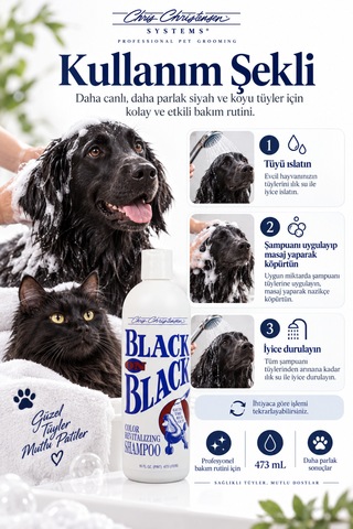 Chris Christensen Black On Black Siyah Ve Koyu Tüyler İçin Kedi Ve Köpek Şampuanı 473 Ml