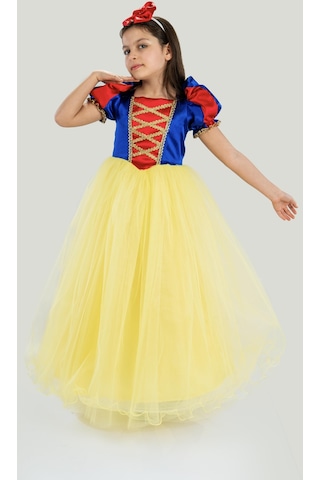 Pamuk Prenses Kız Çocuk Doğum Günü Parti Elbisesi Uzun Etekli Taçlı - Sarı