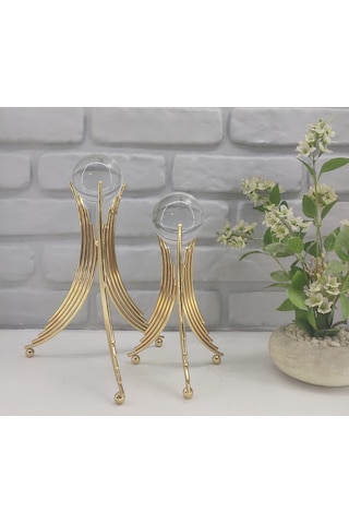 Gold Kaplama Metal 2'li Set Salon Angel Model Kristal Camlı Dekor 1 Takım