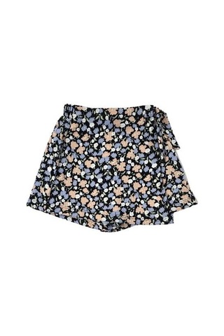 Çiçekli Şort Etekli Kız Çocuk Takım St07572 Siyah