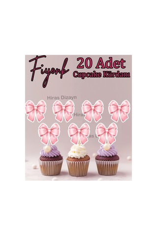 20 Adet Pembe Fiyonk Kurdele Cupcake Kürdanı - Pasta - Kurabiye Süsleri 20 Adet Kürdanlı Kokteyl Kürdan Söz Nişan Doğum Günü Kokteyl Davet Ve Sunum Pasta Süsü Süsleme Kalın Kağıt Diğer