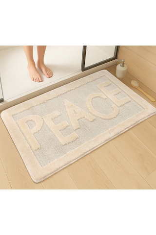 Doğal Kaymaz Taban Banyo Paspas Uzun Ömürlü Yumuşak Dokulu Su Emici Yıkanabilir Peace 60x100 Krem