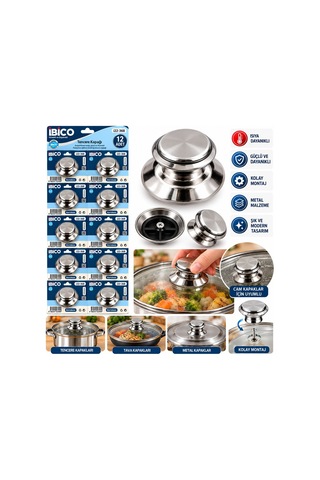 İbico İ22-368 Isıya Dayanaklı Tencere Kapak Kulpu Metal - 12'li Paket Diğer