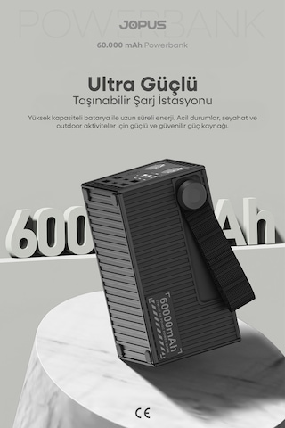 Jopus 60.000 mAh 27W Süper Hızlı Outdoor Kamp Powerbank Dijital Göstergeli Fenerli Taşınabilir Şarj Cihazı