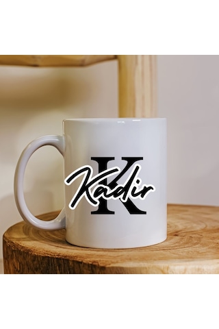 Kişiye Özel Monogram Harfli Beyaz Seramik Kupa Bardak Çok Renkli