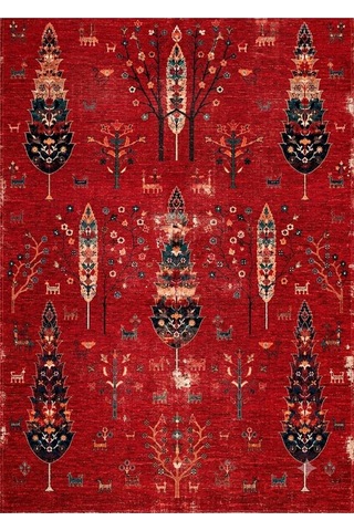 Doğal İplik Şönil Dokuma Pamuk Taban Halı Koridor Halısı Kilim Antre, Salon Ofis Genç Odası, Kırmızı, 120 X 180 Nakkaş-8
