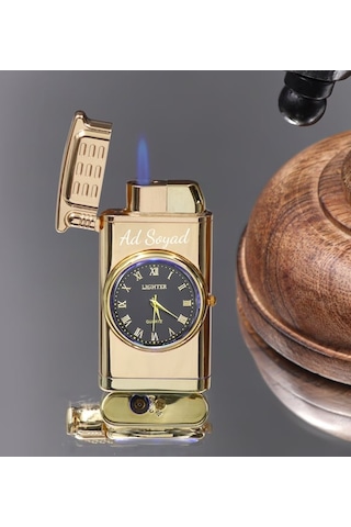 Kişiye Özel Işıklı Saatli Çakmak Gold