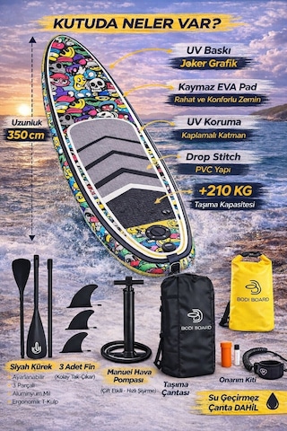 Paddle Board Sup Bodi Emoji Head Şişme Stand 350x84x15cm Full Set