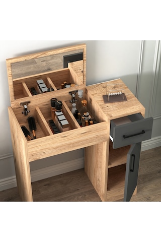 Arnetti İnci Aynalı Makyaj Masası Atlantik Çam Antrasit