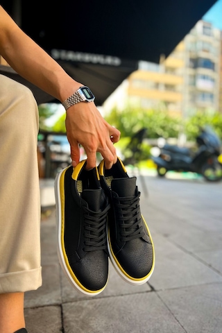 Mn979 - Santoni Gbt Spor Erkek Ayakkabı Sıyah/sarı Siyah- Sarı